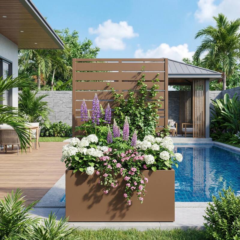 Galvanized Planter Box with Trellis & Privacy Screen