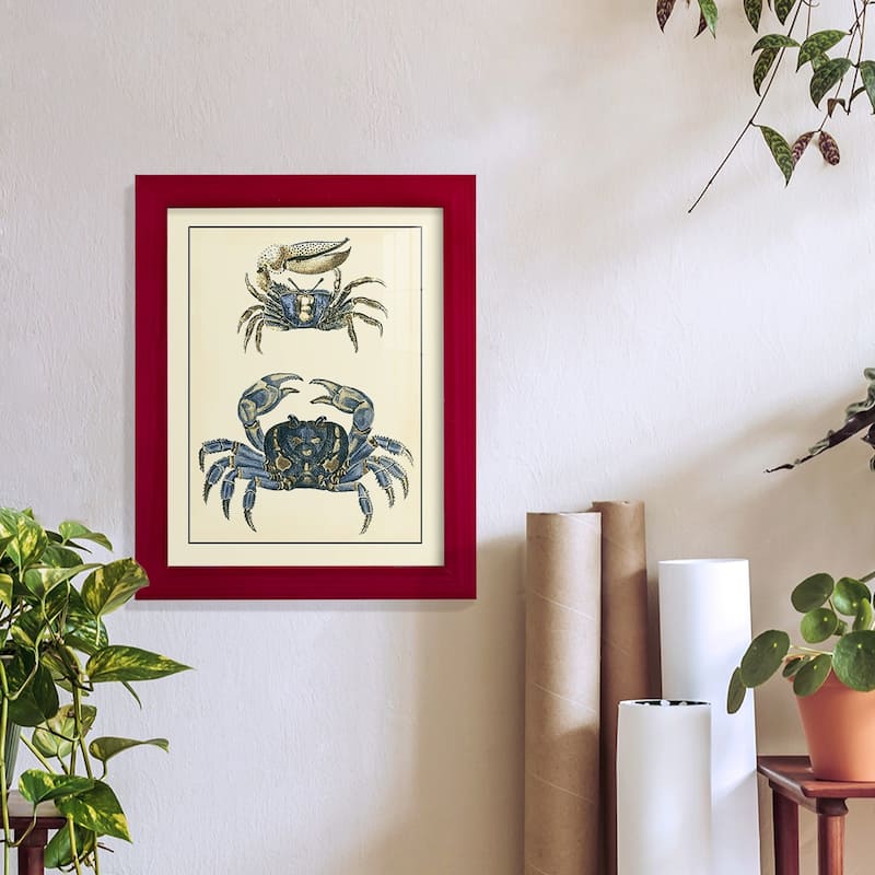 Antique Blue Crabs II -Framed Print w/glass-Cherry Red