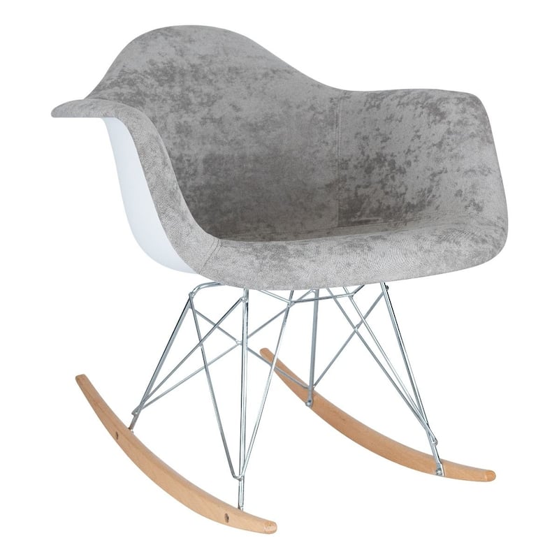 Wilson Contemporary Modern Velvet Rocker Chair - Nursery Rocking Accent Chair for Home Living Room Bedroom Patio - Cloudy Gray