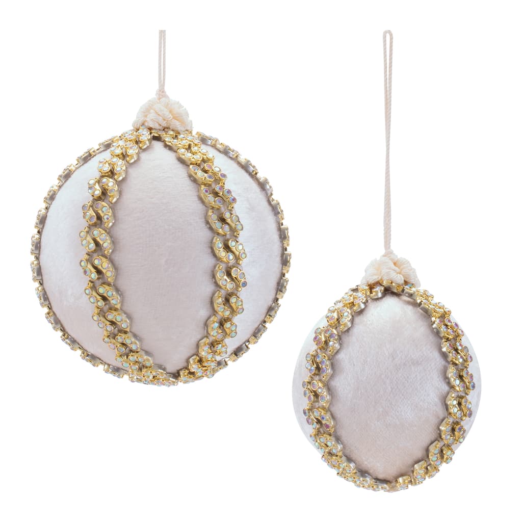 Glitter Ball Ornaments (Set of 4) - 3" & 4" Plastic/Polyester Christmas Decorations