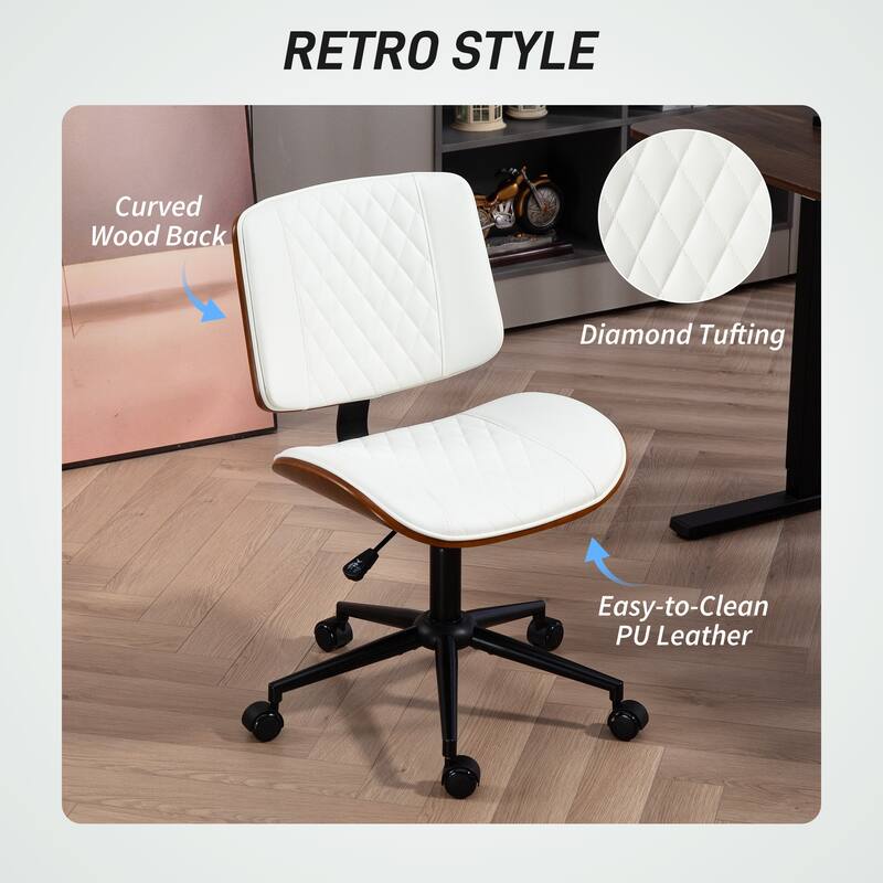 Modern PU Leather Desk Chair with Curved Seat and Tilt Function Swivel and Bentwood Frame - 17.3" W x 20.5" D x 31.5" -35.4" H