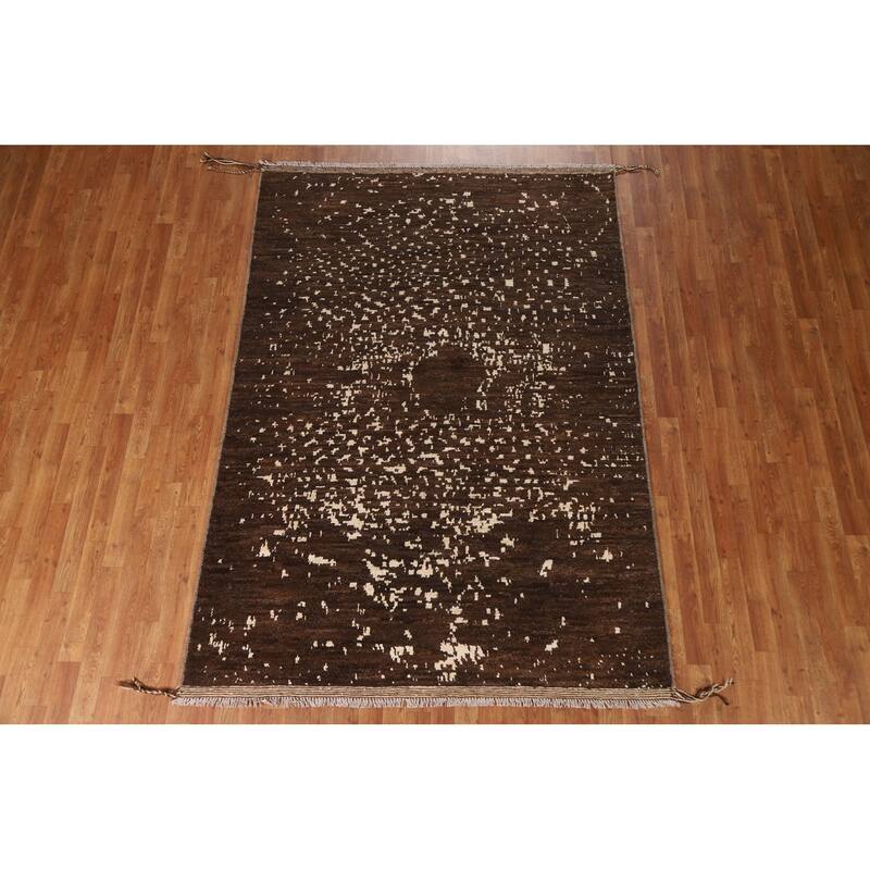 Hand Knotted Oriental 100% Wool Carpet Tribal Tribal Brown Moroccan Area Rug - 8' 2'' X 5' 8''