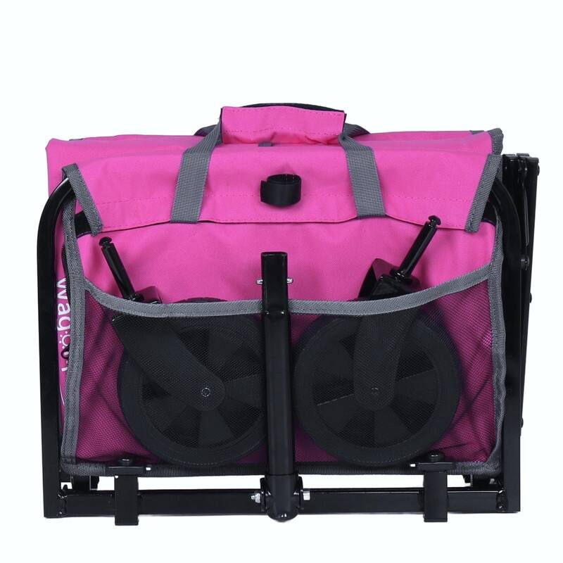 All-in-One Convertible Folding Utility Trolley with 4 Wheels, Bench Seat & Dog Leash