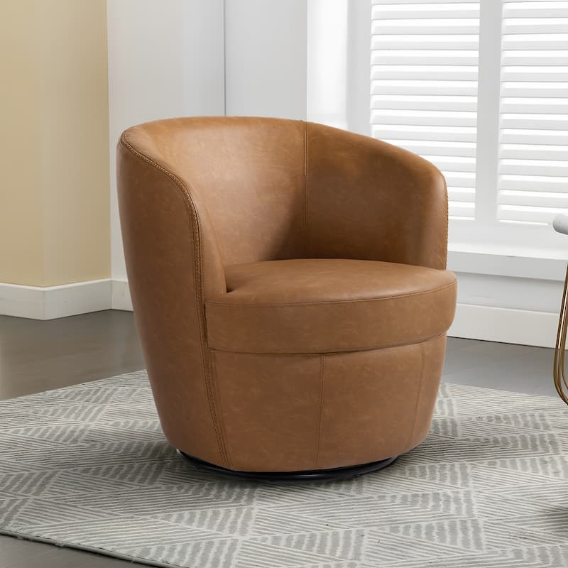 Modern Upholstery Barrel Swivel Chair Faux Leather - Single Chair - Light Brown
