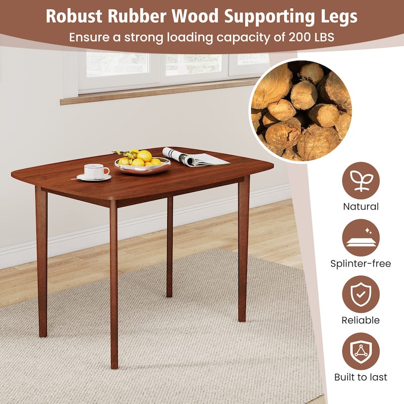 43" Rectangular Walnut Dining Table with Rubber Wood Legs Ideal for Dining or Workspace - 43" x 31" x 30"