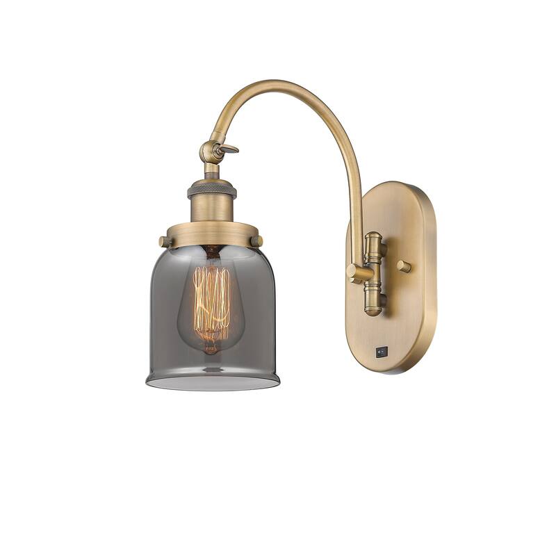 Innovations Lighting Franklin Restoration Bell - 1 Light 5" Sconce - Arm Swivels Side To Side - Brushed Brass/Light Smoke