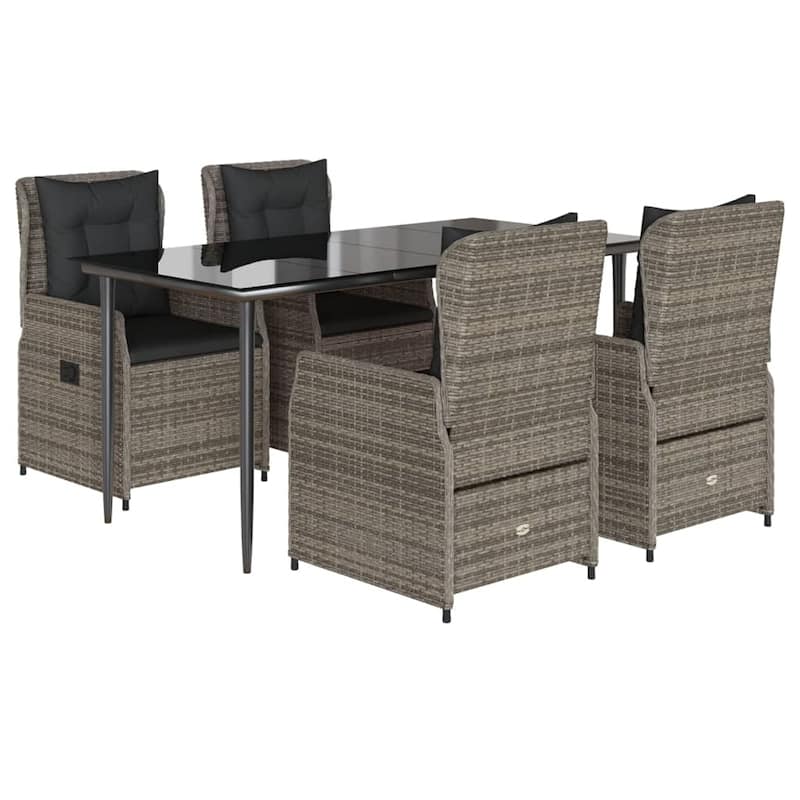 vidaXL Garden Dining Set Grey, Black, Dark Grey PE rattan 5 Piece Set - 63" x 31.5" x 29.1"/ 4