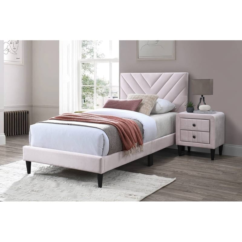 Light Pink Adjustable Headboard Twin Bed with Middle Support Legs - Cozy Finish!