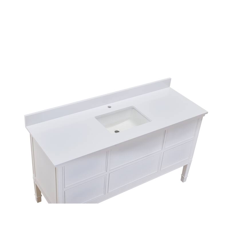 Altair Viterbo 61" Bathroom Vanity Countertop in Snow White with White Sink without Vanity