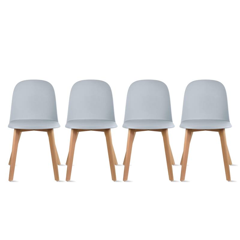 Set of 4 Plastic Dining Side Chair Wood For Event Kitchen Office Event Garden Patio Cafe - Grey