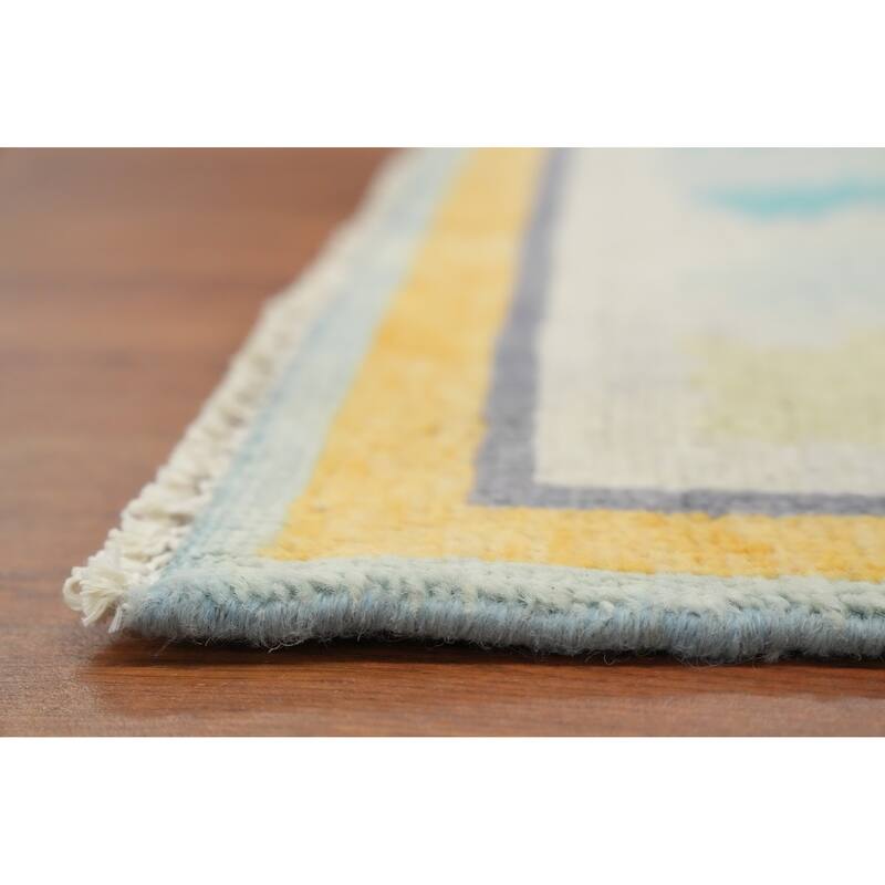 Hand Knotted Oriental 100% Wool Carpet Modern Geometric Navy Blue & Blues Gabbeh Area Rug - 9' 4'' X 8' 1''