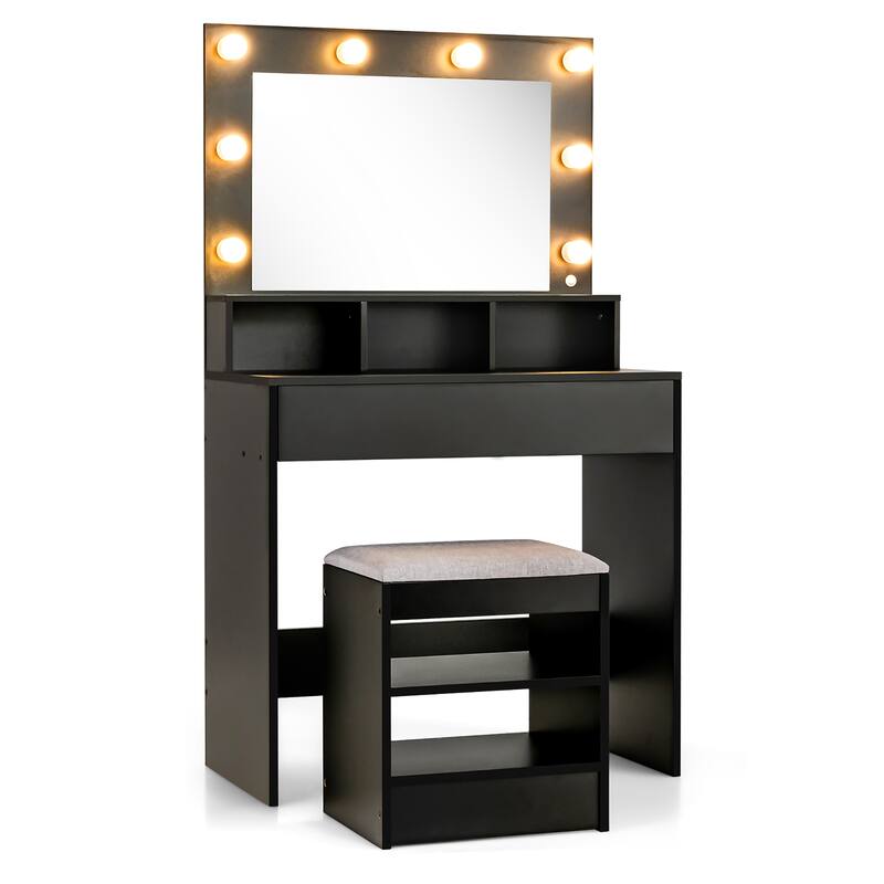 Costway Vanity Table Set with Lighted Mirror 8 LED Bulbs Large Drawer - See Details