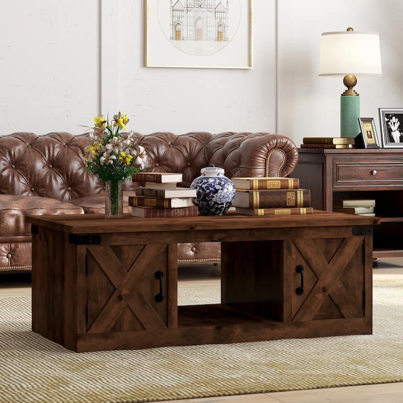 Bridgevine Home Farmhouse 48 inch Coffee Table, No Assembly Required, Aged Whiskey Finish - Aged Whiskey - Wood