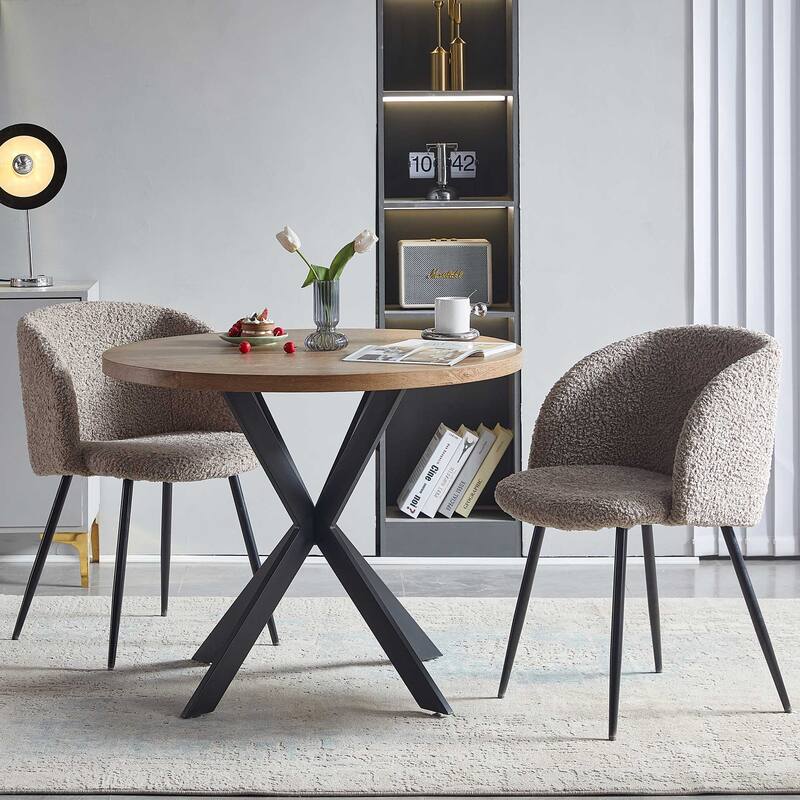 Modern 2 Piece Teddy Dining Chair with Non Slip Pads, Metal Legs, Cushions for Dining Room Kitchen Living Room Bedroom