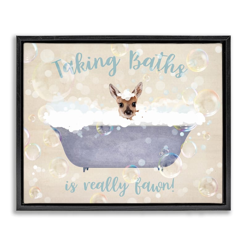 Stupell Taking Baths Is Fawn Framed Floater Canvas Wall Art Design By Susan Arnot - 31 x 25 - Black