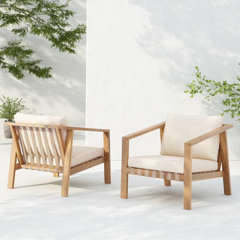 Christopher Knight Home-Emma Patio Acacia and Rope Club Chair - 2 Piece - Light Teak+Beige Cushion