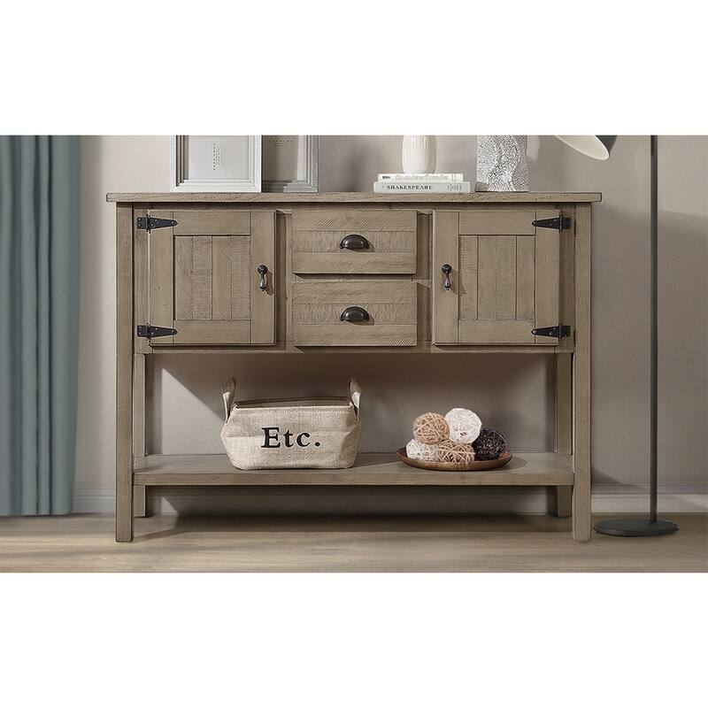 48'' Solid Wood Sideboard Console Table with 2 Drawers and Cabinets and Bottom Shelf