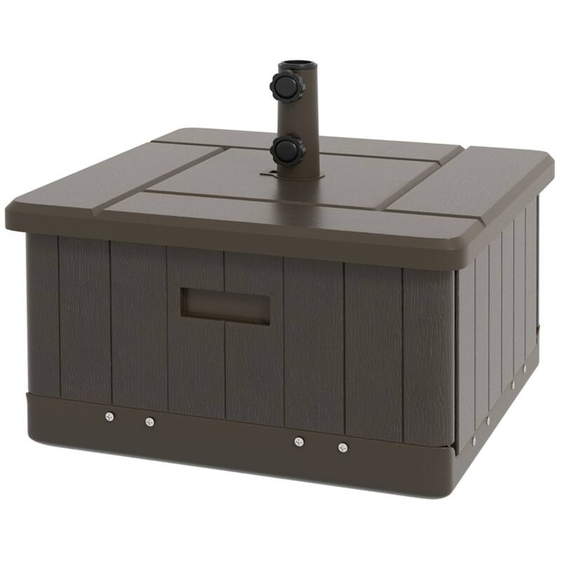 3 in 1 Outdoor Umbrella Base with Coffee Table and Planter Box Heavy Duty Sand Fillable Fits 1.5 to 1.9 Inch Poles - Brown