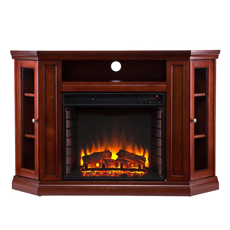 SEI Furniture Argenteum Mahogany Media TV Stand Electric Fireplace for TV's up to 46"