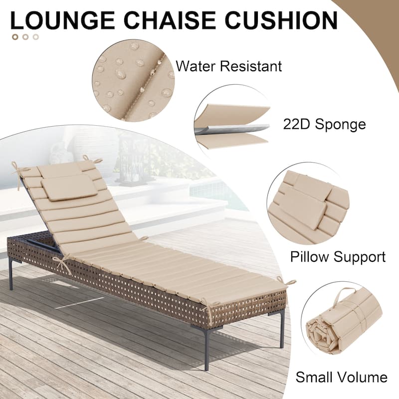 Outdoor Chaise Lounge Cushion, Quilted Patio Sun Lounger Pad with Straps