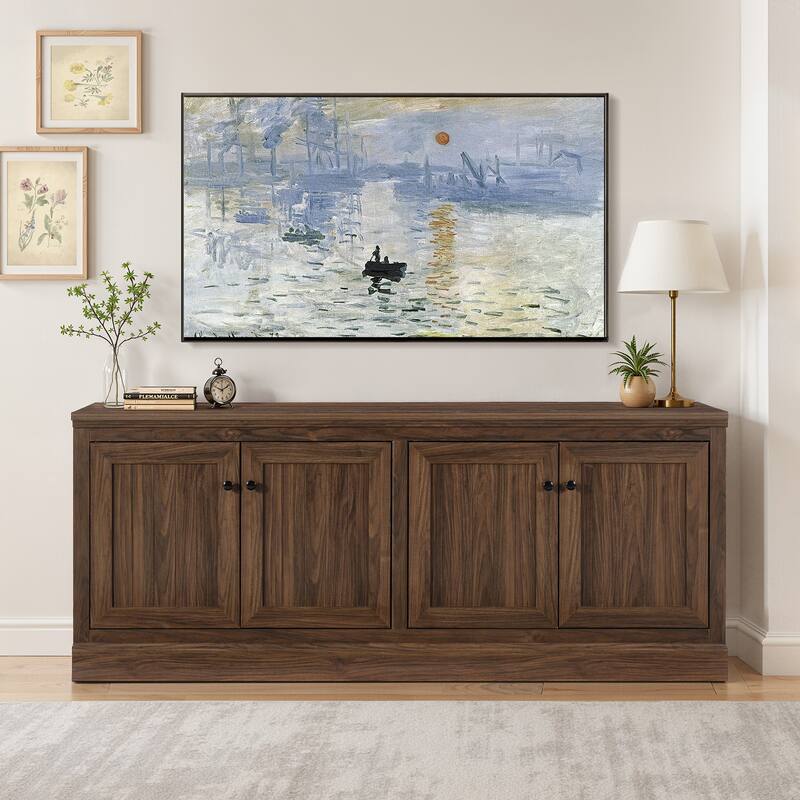 72 Inch Sideboard with Storage Cabinets, Minimalist TV Stand for Living Room, Entryway & Pantry, Dark Walnut - Dark Brown