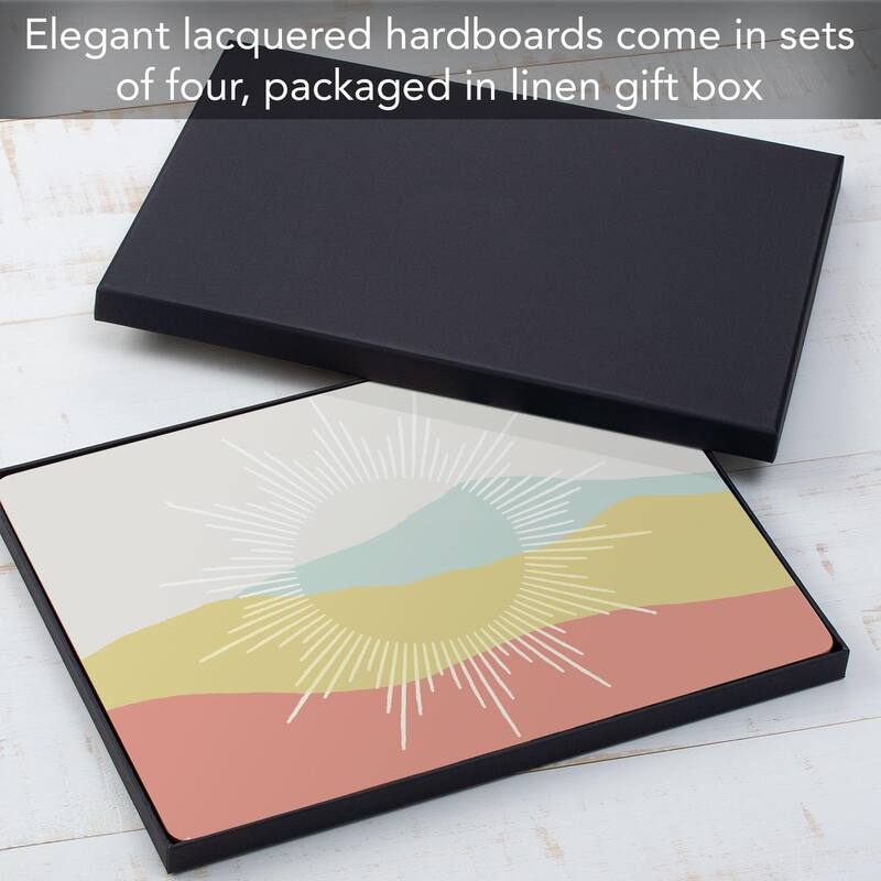 Mohave Sun Rays Decorative Hardboard Placemats with Protective Cork Backing 4 Pack Heat Tolerant and Easily Wipes Clean