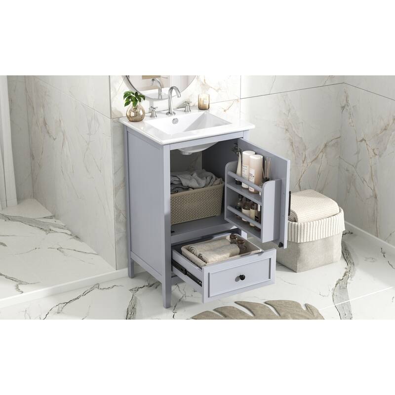 Modern 20-Inch Bathroom Vanity with Sink, Painted Finish, and Adjustable Foot Pads - 20in L Acacia Wood,Ceramic,Solid Wood+MDF