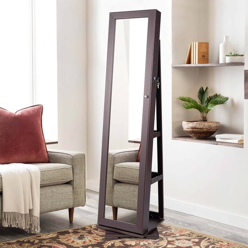 Costway 360degree Rotatable Jewelry Cabinet 2-in-1 Lockable Mirrored - See Details