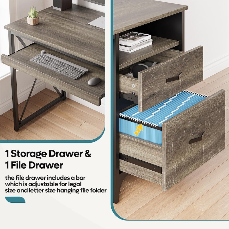 55 inch Computer Desk with Keyboard Tray and Storage Drawers