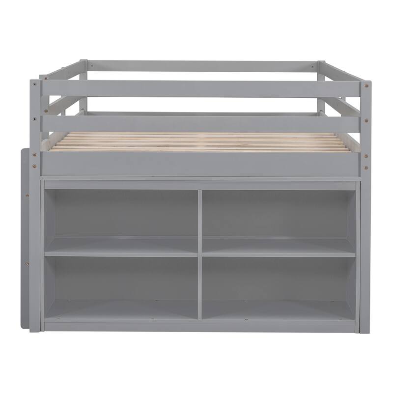 Full Size Solid Wood Loft Bed with Retractable Desk and Drawers