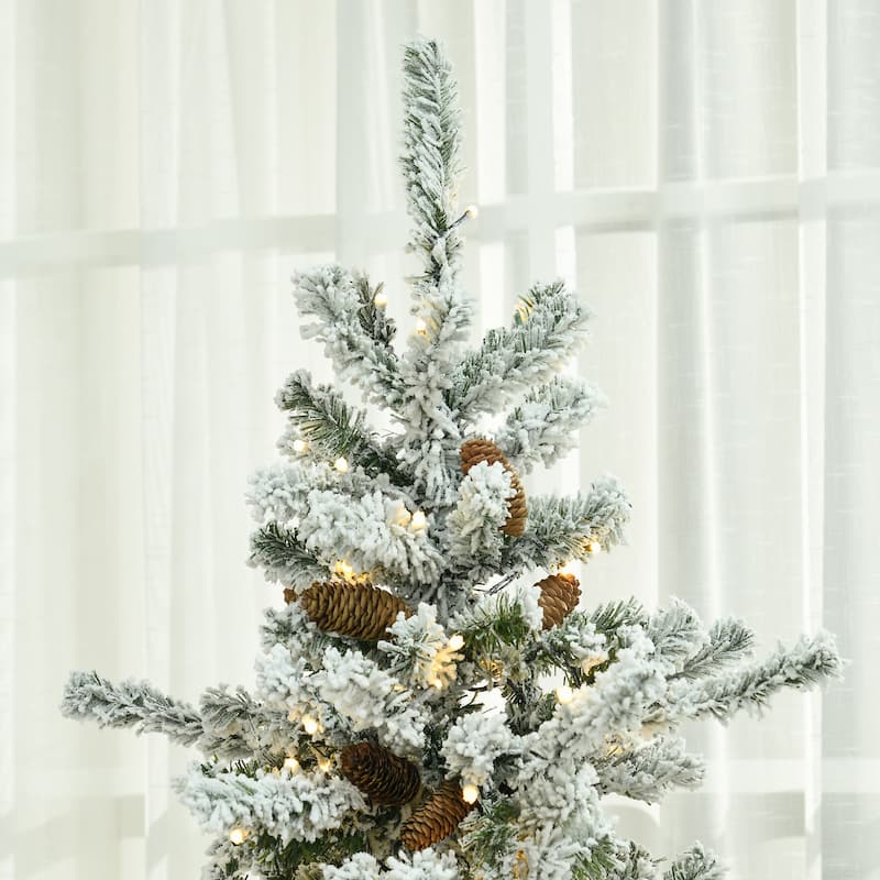 HOMCOM 6ft Tall Prelit Artificial Christmas Tree Holiday Décor with 838 Snow Flocked Branches, 350 Warm White LED Lights, Green