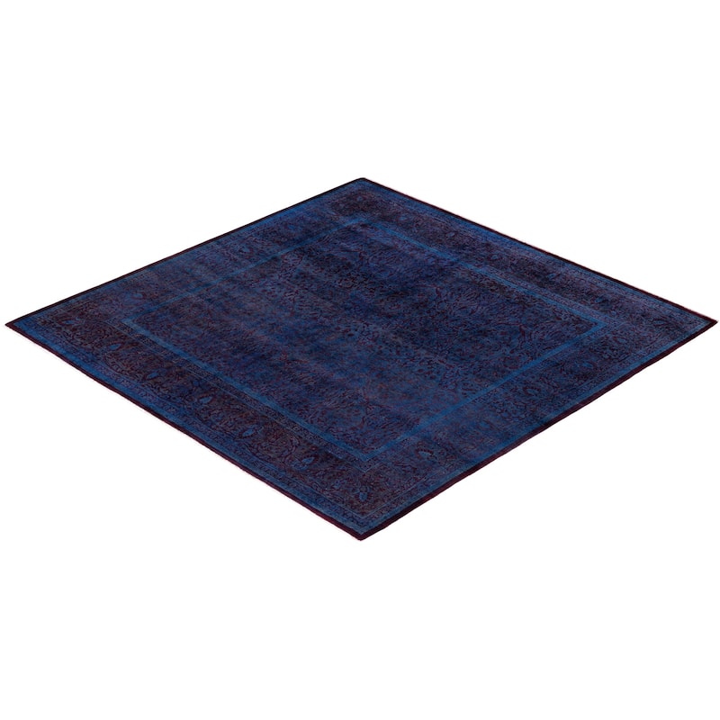 Overdyed One-of-a-Kind Hand-Knotted Square Area Rug - Blue - 5' 10" x 6' 2"