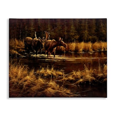 Stupell Moose Pair at Stream Canvas Wall Art Design By Paco Young