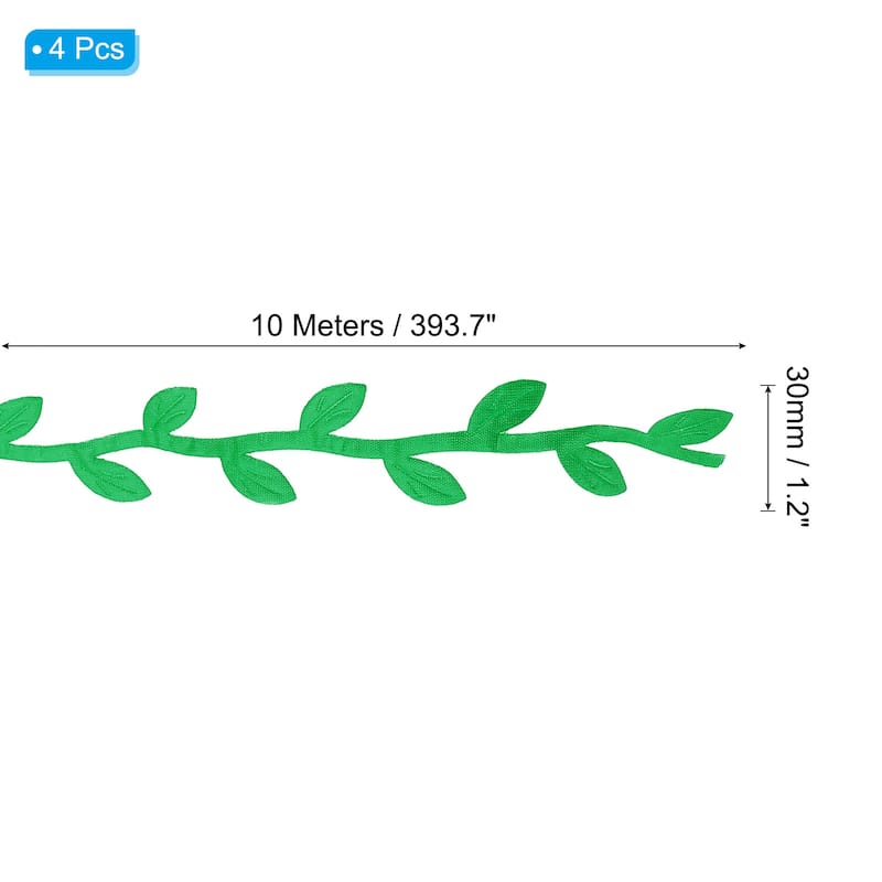 44 Yards Leaf Ribbon, Leaves Trim Rope Artificial, Style 8 - Green