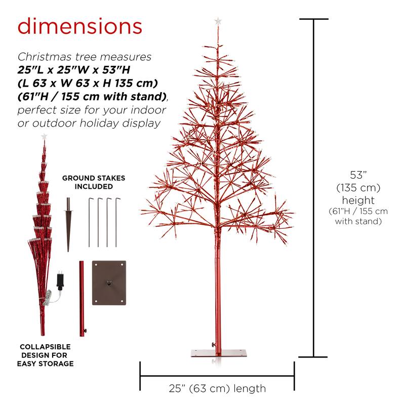 Alpine Corporation 53"H Indoor/Outdoor Artificial Christmas Tree with LED Lights
