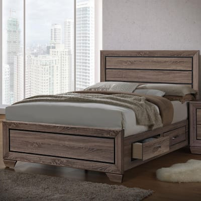 Queen Size Wood Storage Bed with 4 Underbed Drawers and Rustic Panel Design