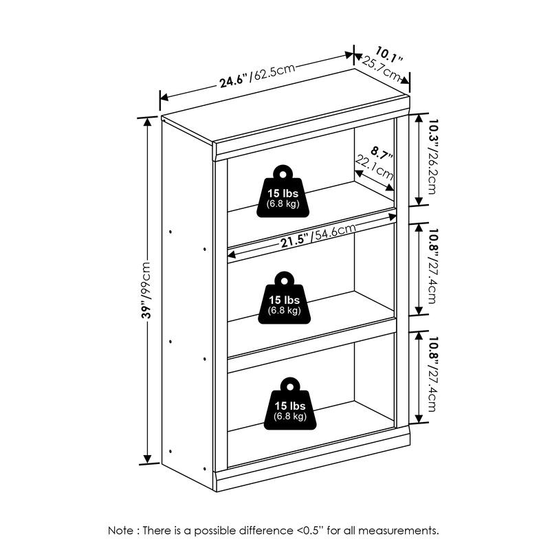 Furinno Rail 3-Tier Open Shelf Bookcase