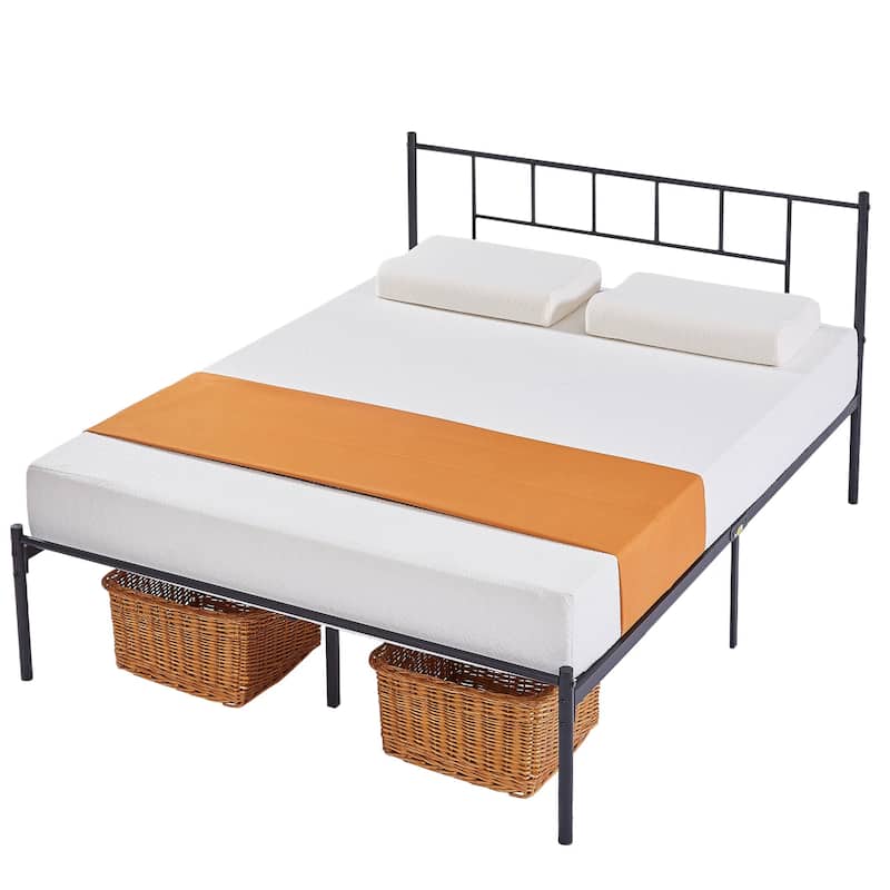 VECELO Victorian Style Metal Platform Bed Frame with Headboard & 12.6" Under Bed Storage-Twin/Full/Queen Size Steel Bed
