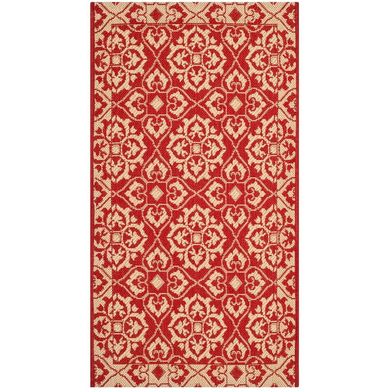 SAFAVIEH Courtyard Nejka Indoor/ Outdoor Waterproof Patio Backyard Rug - 2' x 3'7" - Red/Creme