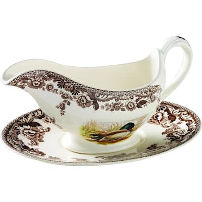 Spode Woodland Sauceboat and Stand - 11 Oz