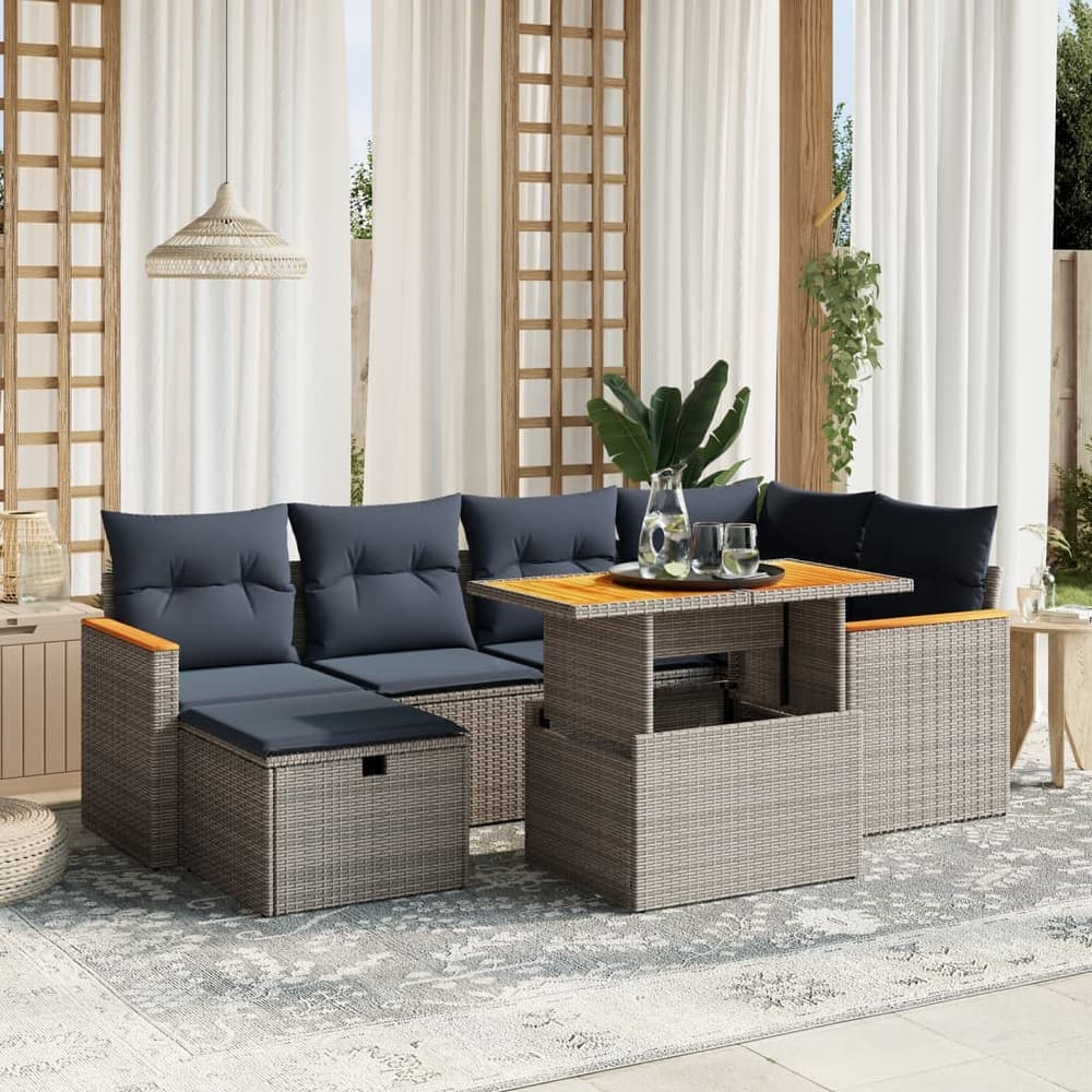 vidaXL Patio Sofa Set with Cushions Outdoor Furniture 7 Piece Poly Rattan - 21.7 x 24.4 x 27.2