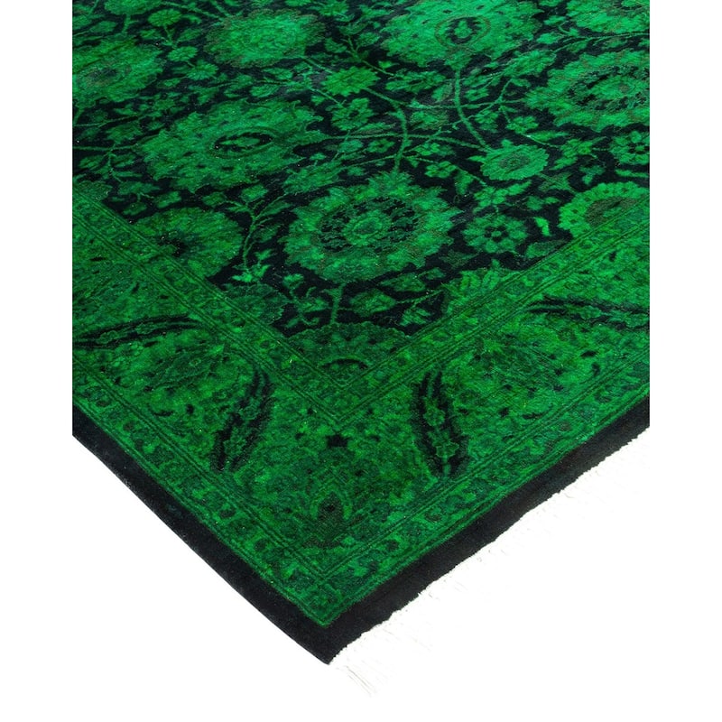 Overton Hand Knotted Wool Vintage Inspired Modern Contemporary Overdyed Green Runner Rug - 3' 0" x 8' 1"