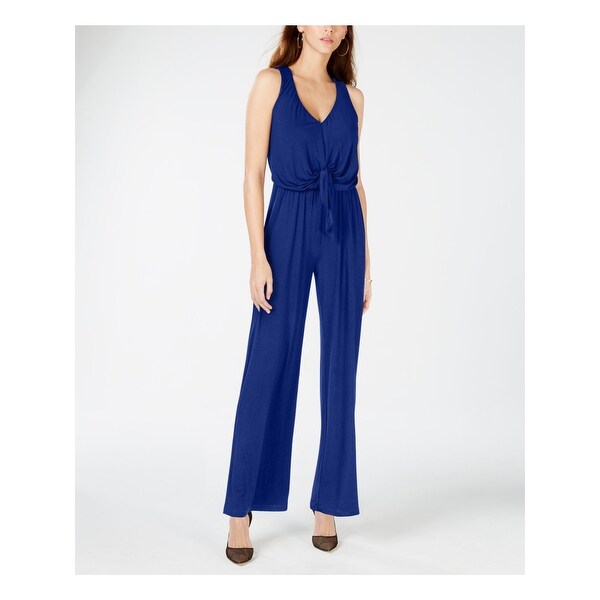blue v neck jumpsuit