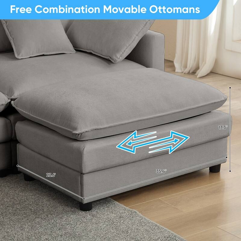 Mixoy 148''Oversized Modular Sectional Sofa, U-Shaped 6-Seater Chenille Upholstered Deep Seat Sofa with 2 Movable Ottomans - 4+2