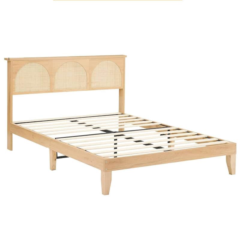 Natural Bed Frame with LED Lights Headboard