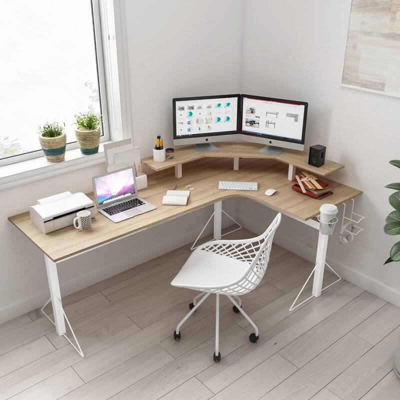 Jamesdar Core Powered L-shaped Computer Gaming Desk with Monitor Stand