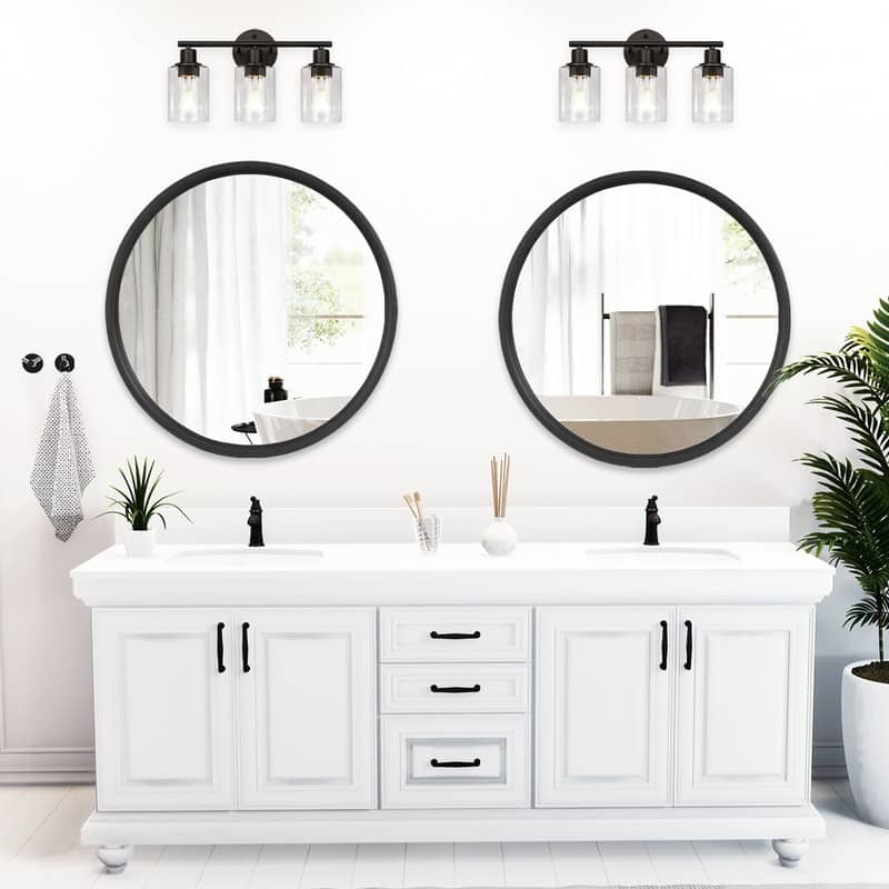 Classic Wooden Frame Farmhouse Round Wall Mirror