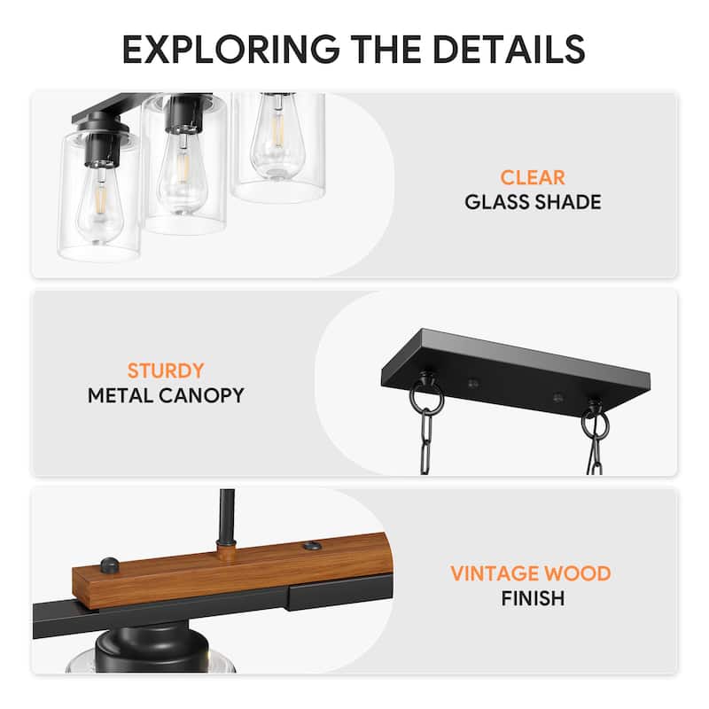 5-Light Kitchen Island Linear Pendant Light Fixture Matte Black