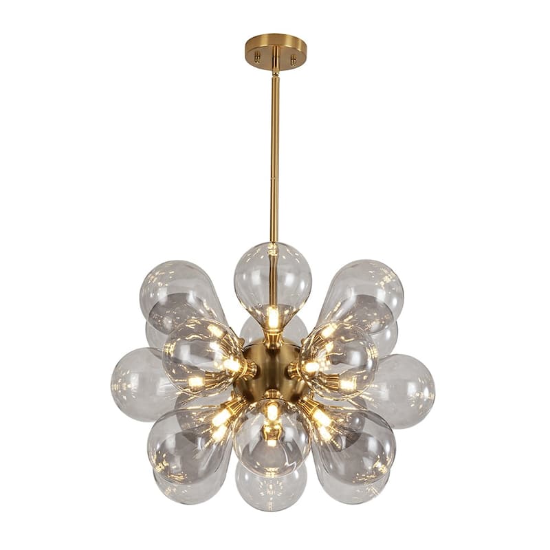 18-Light Cluster Blue Glass Bubble Chandelier - 25in Wide Gold