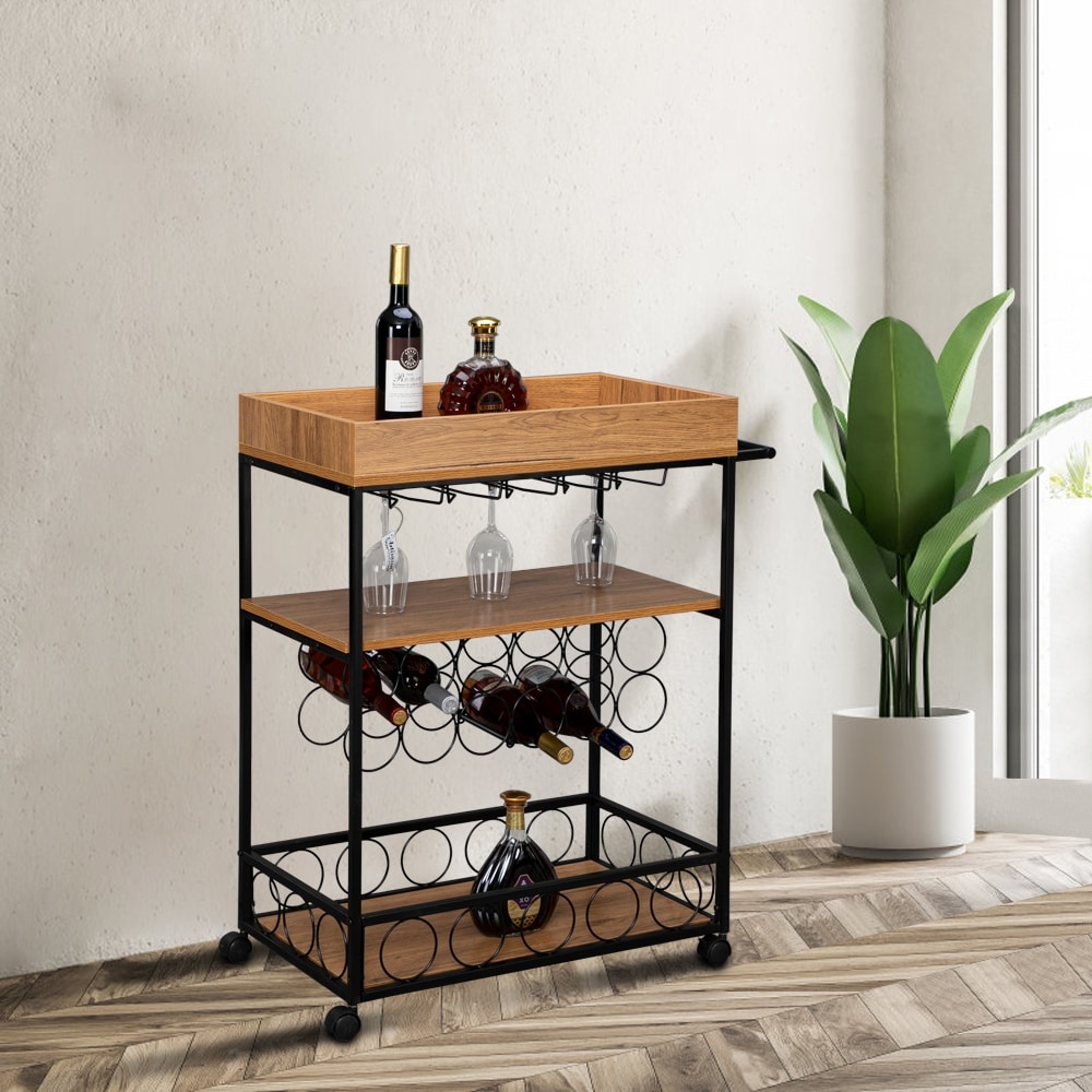 3 Tiers Wooden Kitchen Cart Wine Rack Glass Holder On Sale Overstock 32172702 They come in a wide it also features a towel bar and a cabinet accessed by a hinged door with a concealed shelf. 3 tiers wooden kitchen cart wine rack glass holder